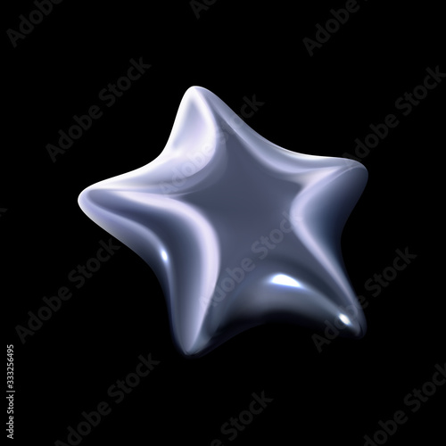 Vector illustration of 3d shiny crystal silver star with sparkles on dark transparent background