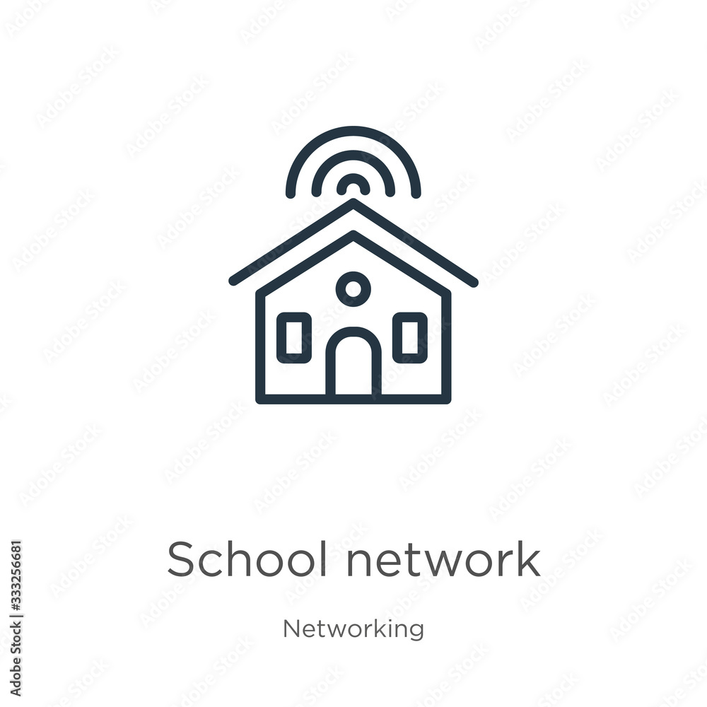 School network icon. Thin linear school network outline icon isolated on white background from networking collection. Line vector sign, symbol for web and mobile