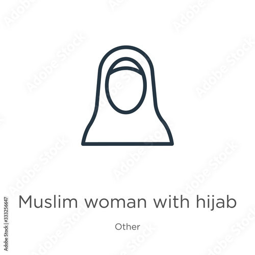 Muslim woman with hijab icon. Thin linear muslim woman with hijab outline icon isolated on white background from other collection. Line vector sign, symbol for web and mobile