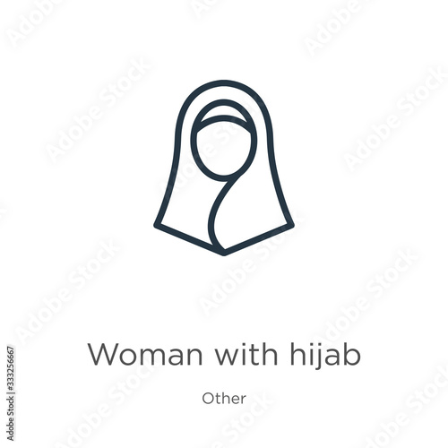 Woman with hijab icon. Thin linear woman with hijab outline icon isolated on white background from other collection. Line vector sign, symbol for web and mobile