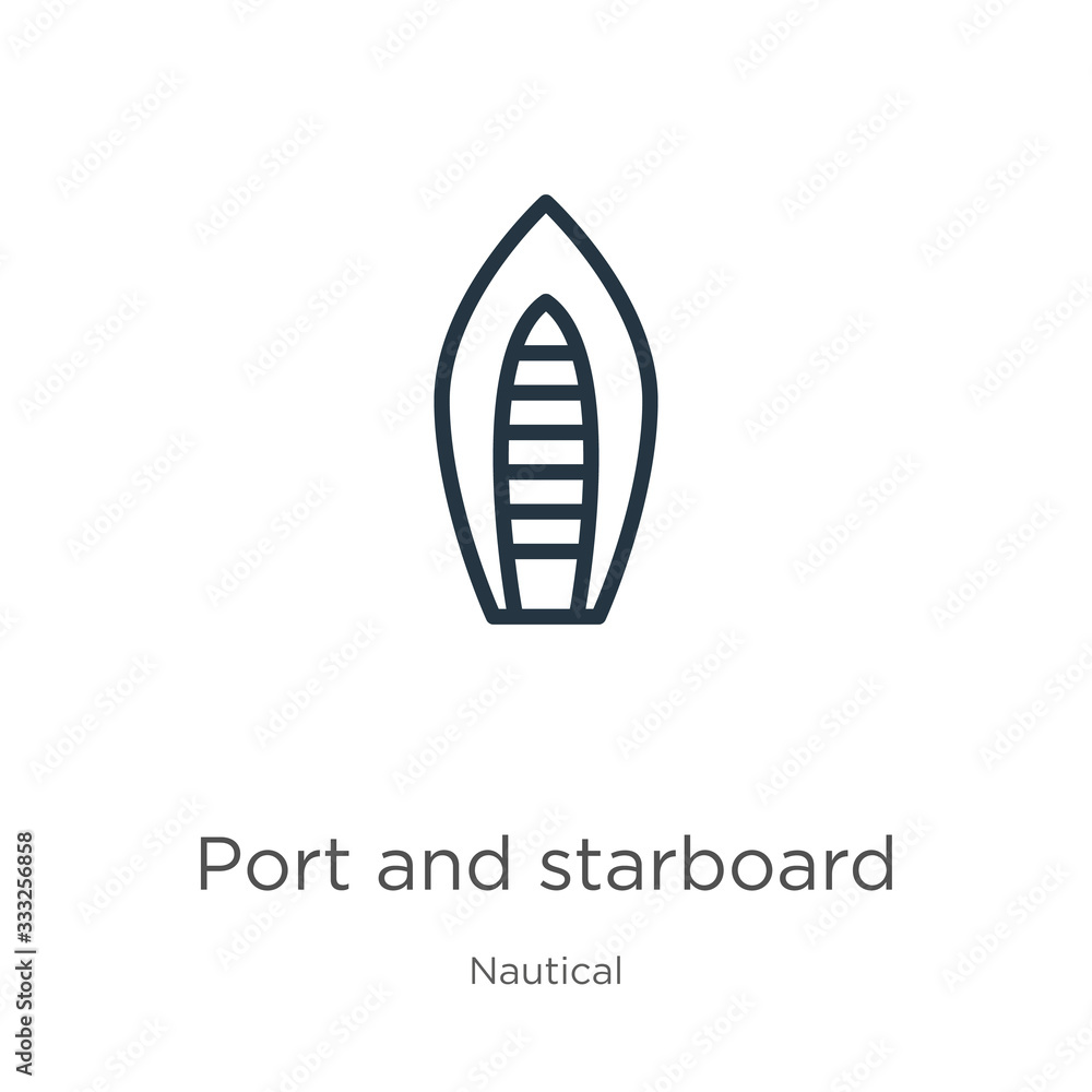 Port and starboard icon. Thin linear port and starboard outline icon isolated on white background from nautical collection. Line vector sign, symbol for web and mobile Port and starboard icon. Thin linear port and starboard outline icon isolated on white background from nautical collection. Line vector sign, symbol for web and mobile
