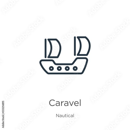 Caravel icon. Thin linear caravel outline icon isolated on white background from nautical collection. Line vector sign, symbol for web and mobile