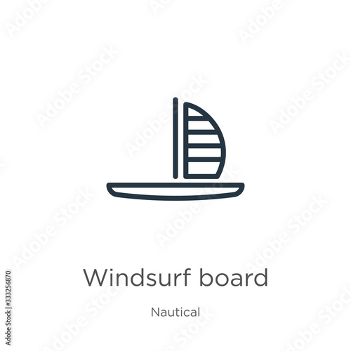 Windsurf board icon. Thin linear windsurf board outline icon isolated on white background from nautical collection. Line vector sign, symbol for web and mobile