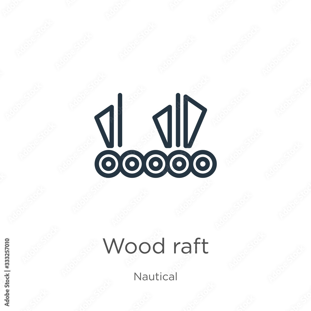 Wood raft icon. Thin linear wood raft outline icon isolated on white background from nautical collection. Line vector sign, symbol for web and mobile Wood raft icon. Thin linear wood raft outline icon isolated on white background from nautical collection. Line vector sign, symbol for web and mobile
