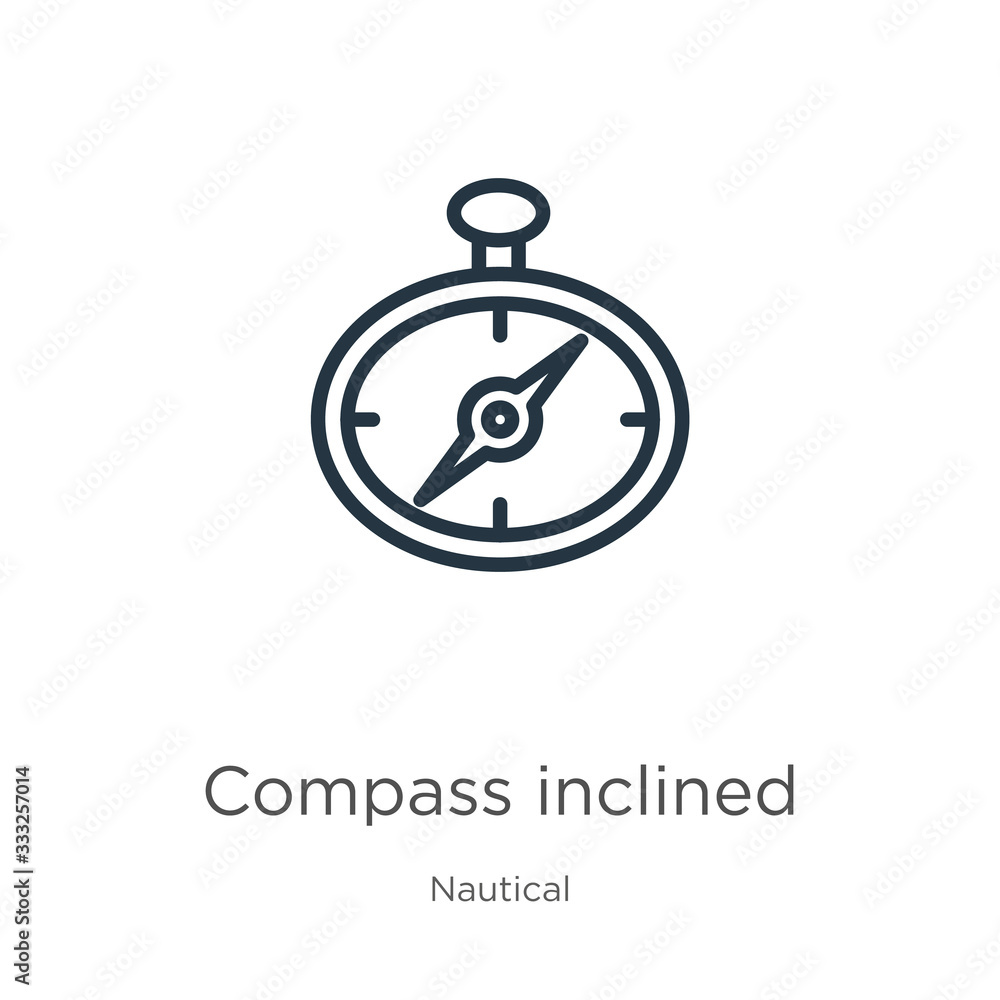 Compass inclined icon. Thin linear compass inclined outline icon isolated on white background from nautical collection. Line vector sign, symbol for web and mobile Compass inclined icon. Thin linear compass inclined outline icon isolated on white background from nautical collection. Line vector sign, symbol for web and mobile