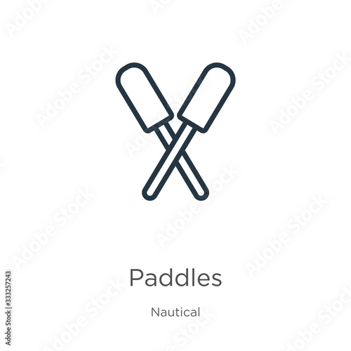 Paddles icon. Thin linear paddles outline icon isolated on white background from nautical collection. Line vector sign, symbol for web and mobile