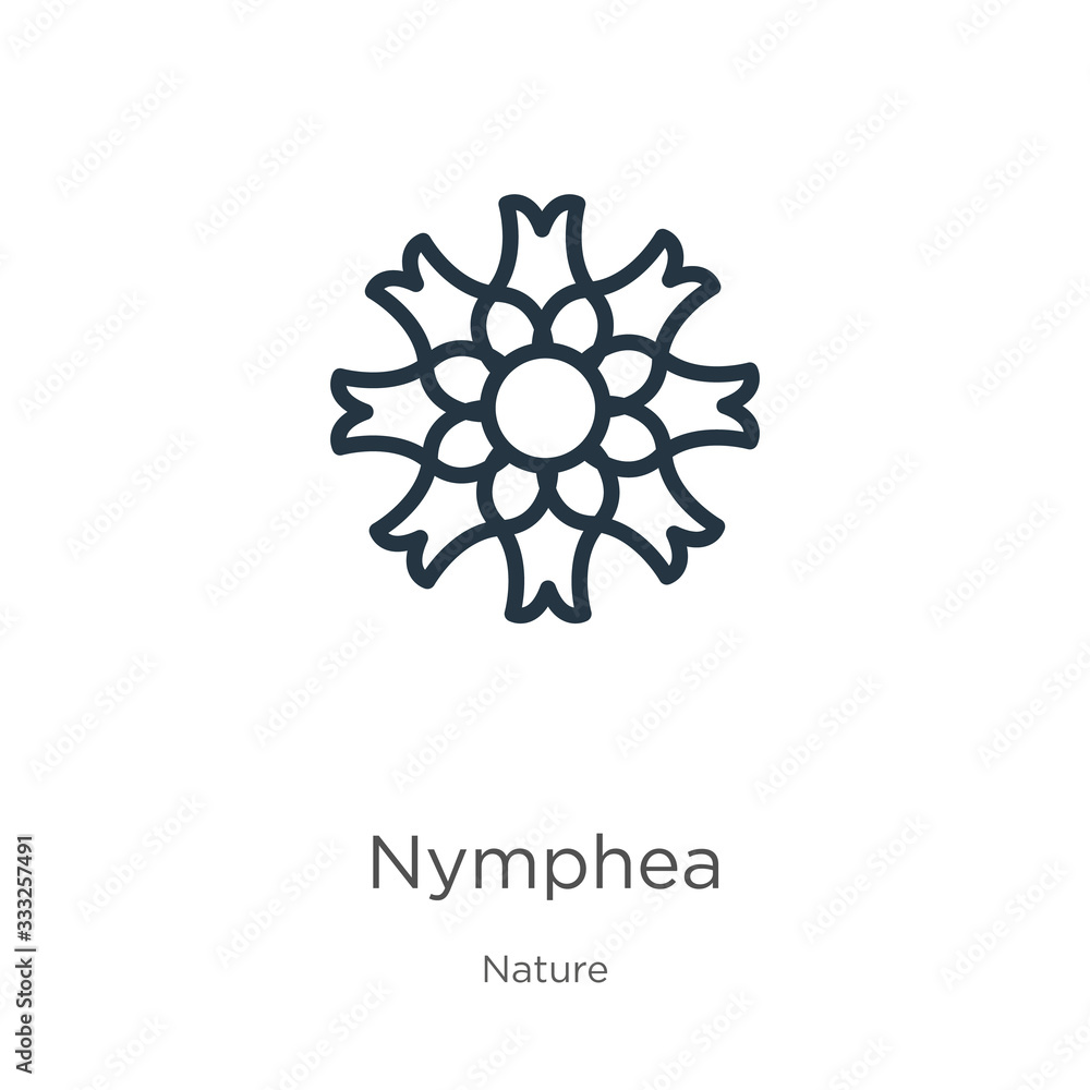 Nymphea icon. Thin linear nymphea outline icon isolated on white background from nature collection. Line vector sign, symbol for web and mobile Nymphea icon. Thin linear nymphea outline icon isolated on white background from nature collection. Line vector sign, symbol for web and mobile