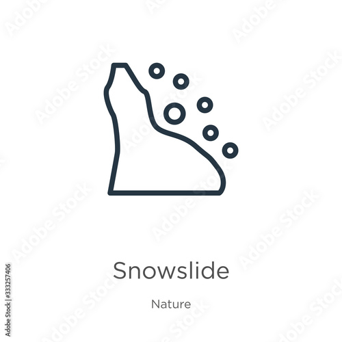 Snowslide icon. Thin linear snowslide outline icon isolated on white background from nature collection. Line vector sign, symbol for web and mobile