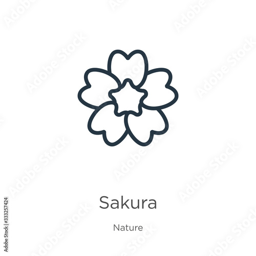 Sakura icon. Thin linear sakura outline icon isolated on white background from nature collection. Line vector sign, symbol for web and mobile
