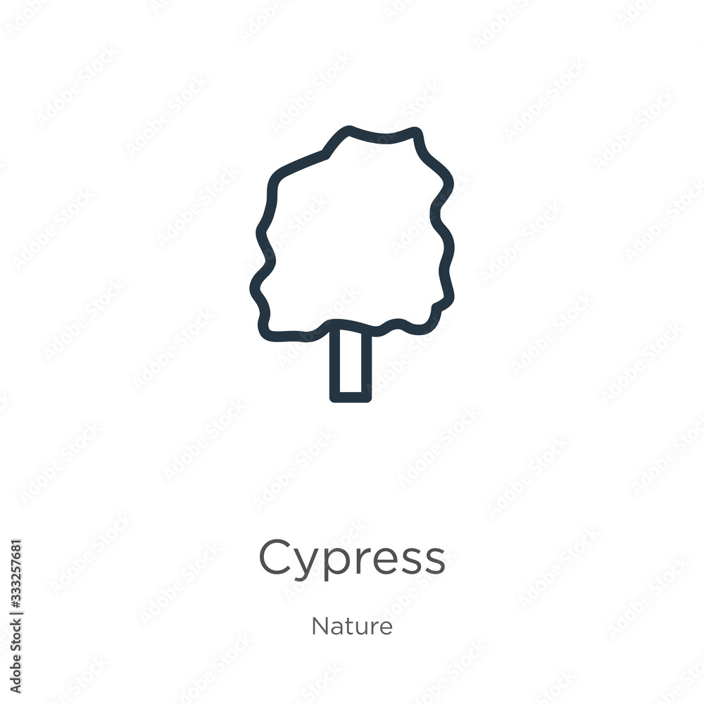 Cypress icon. Thin linear cypress outline icon isolated on white background from nature collection. Line vector sign, symbol for web and mobile Cypress icon. Thin linear cypress outline icon isolated on white background from nature collection. Line vector sign, symbol for web and mobile
