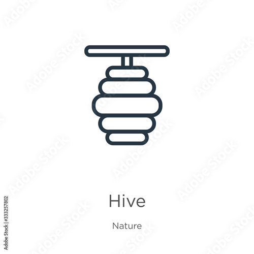 Hive icon. Thin linear hive outline icon isolated on white background from nature collection. Line vector sign, symbol for web and mobile