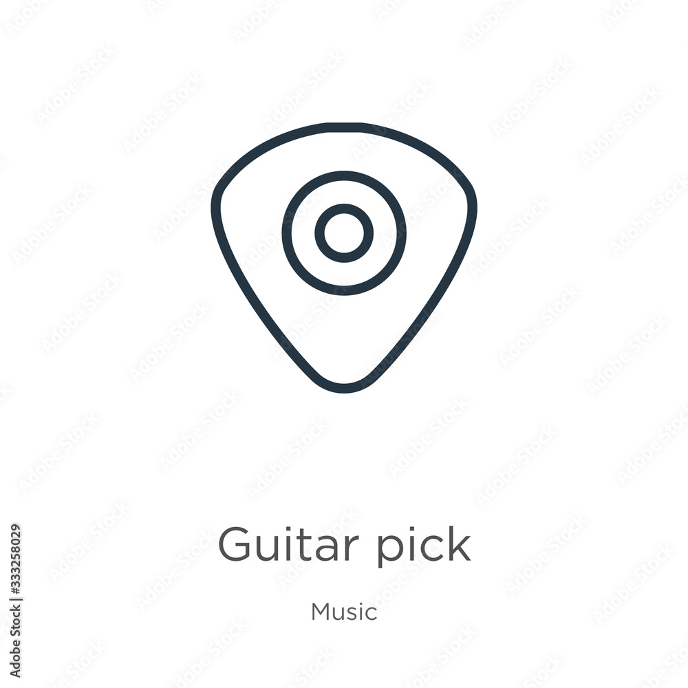 Guitar pick icon. Thin linear guitar pick outline icon isolated on white background from music collection. Line vector sign, symbol for web and mobile