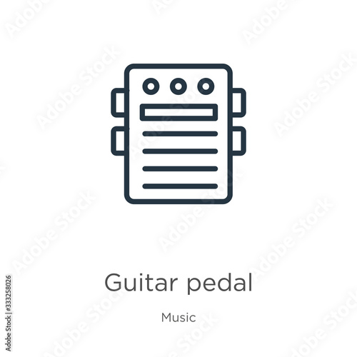 Guitar pedal icon. Thin linear guitar pedal outline icon isolated on white background from music collection. Line vector sign, symbol for web and mobile