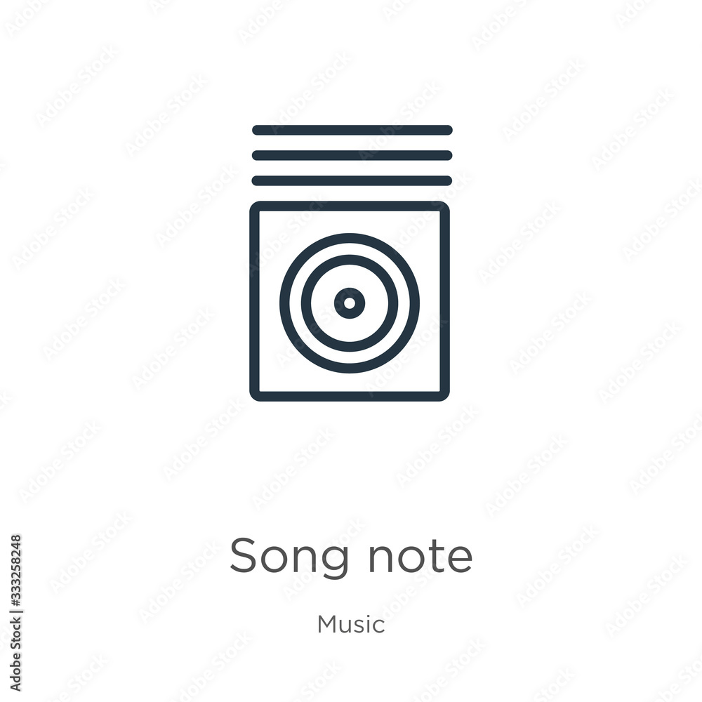 Song note icon. Thin linear song note outline icon isolated on white background from music collection. Line vector sign, symbol for web and mobile Song note icon. Thin linear song note outline icon isolated on white background from music collection. Line vector sign, symbol for web and mobile
