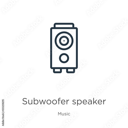 Subwoofer speaker icon. Thin linear subwoofer speaker outline icon isolated on white background from music collection. Line vector sign, symbol for web and mobile