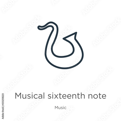 Musical sixteenth note icon. Thin linear musical sixteenth note outline icon isolated on white background from music collection. Line vector sign, symbol for web and mobile