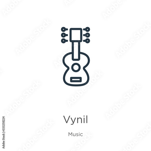Vynil icon. Thin linear vynil outline icon isolated on white background from music collection. Line vector sign, symbol for web and mobile