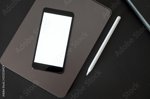 Digital Workspace tablet with mobilphone mockup photo