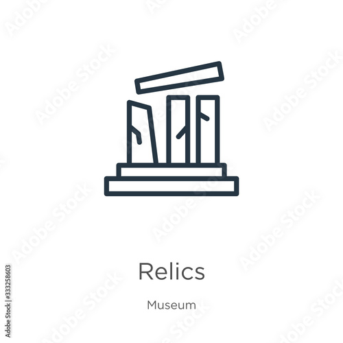 Relics icon. Thin linear relics outline icon isolated on white background from museum collection. Line vector sign, symbol for web and mobile