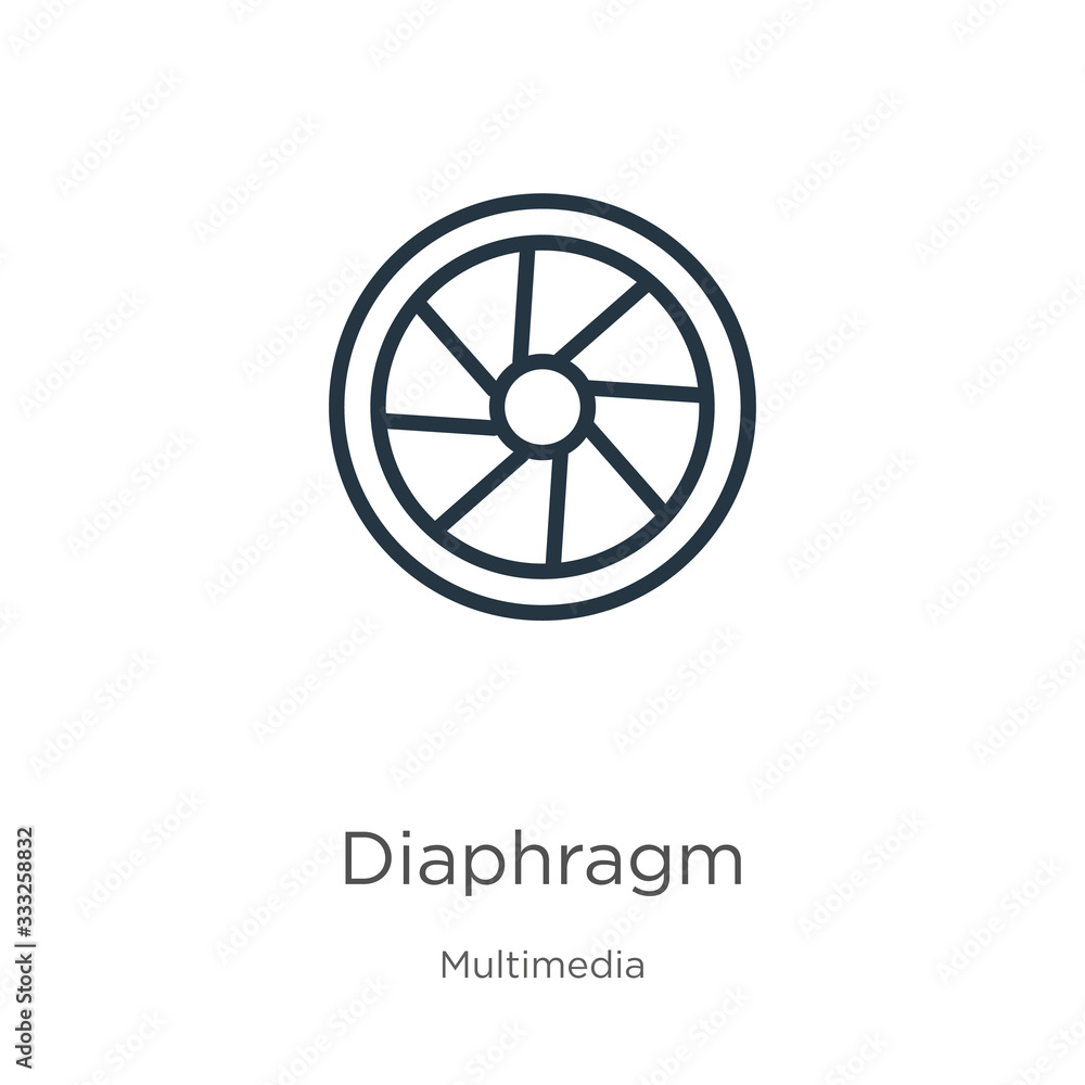 Diaphragm icon. Thin linear diaphragm outline icon isolated on white background from multimedia collection. Line vector sign, symbol for web and mobile