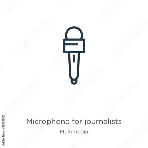 Microphone for journalists icon. Thin linear microphone for journalists outline icon isolated on white background from multimedia collection. Line vector sign, symbol for web and mobile