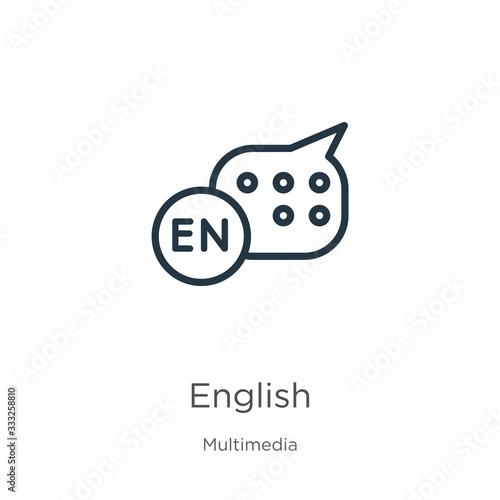 English icon. Thin linear english outline icon isolated on white background from multimedia collection. Line vector sign, symbol for web and mobile