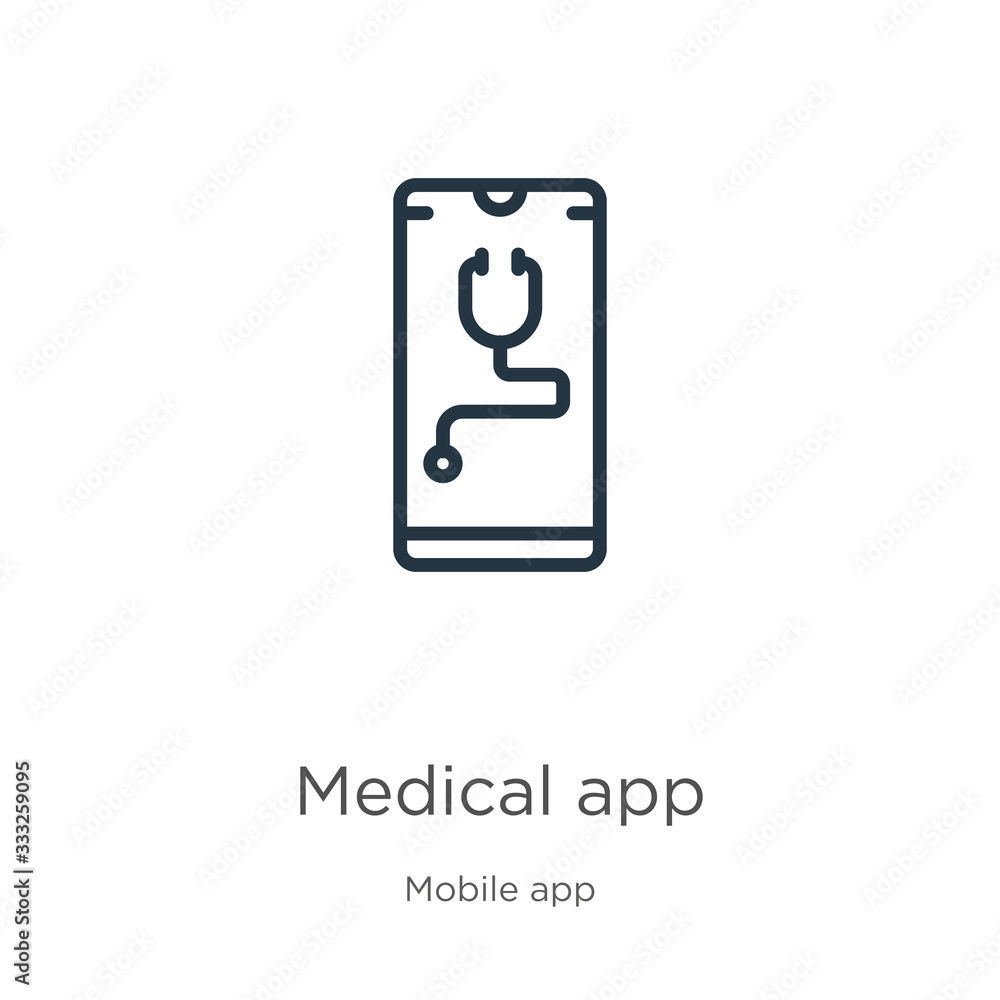 Medical app icon. Thin linear medical app outline icon isolated on white background from mobile app collection. Line vector sign, symbol for web and mobile Medical app icon. Thin linear medical app outline icon isolated on white background from mobile app collection. Line vector sign, symbol for web and mobile