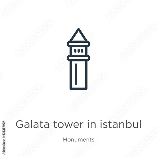 Galata tower in istanbul icon. Thin linear galata tower in istanbul outline icon isolated on white background from monuments collection. Line vector sign, symbol for web and mobile