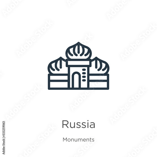 Russia icon. Thin linear russia outline icon isolated on white background from monuments collection. Line vector sign, symbol for web and mobile