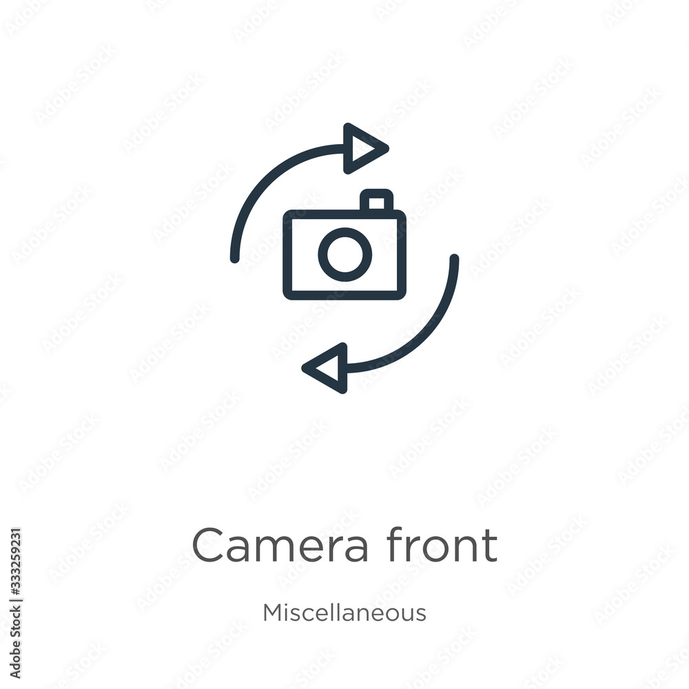 Camera front icon. Thin linear camera front outline icon isolated on white background from miscellaneous collection. Line vector sign, symbol for web and mobile Camera front icon. Thin linear camera front outline icon isolated on white background from miscellaneous collection. Line vector sign, symbol for web and mobile
