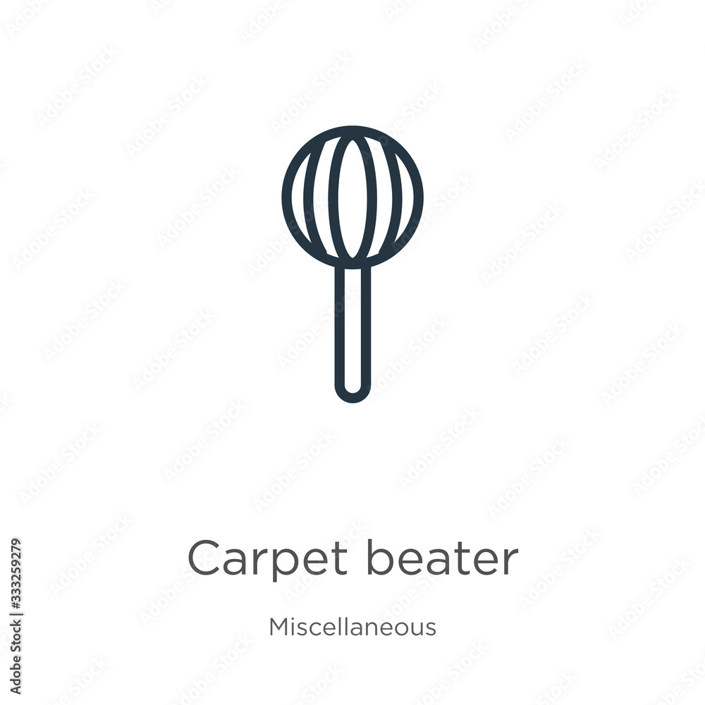 Carpet beater icon. Thin linear carpet beater outline icon isolated on white background from miscellaneous collection. Line vector sign, symbol for web and mobile Carpet beater icon. Thin linear carpet beater outline icon isolated on white background from miscellaneous collection. Line vector sign, symbol for web and mobile