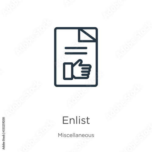 Enlist icon. Thin linear enlist outline icon isolated on white background from miscellaneous collection. Line vector sign, symbol for web and mobile