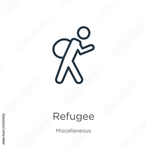 Refugee icon. Thin linear refugee outline icon isolated on white background from miscellaneous collection. Line vector sign, symbol for web and mobile