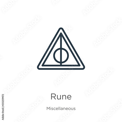 Rune icon. Thin linear rune outline icon isolated on white background from miscellaneous collection. Line vector sign, symbol for web and mobile