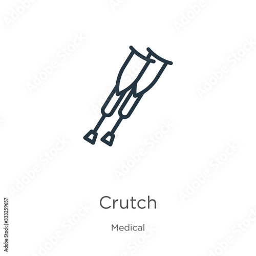 Crutch icon. Thin linear crutch outline icon isolated on white background from medical collection. Line vector sign, symbol for web and mobile