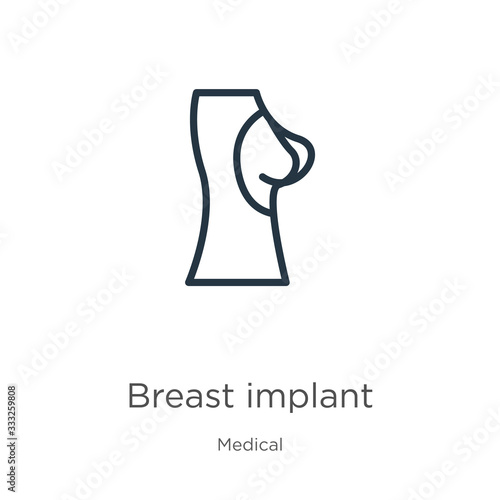 Breast implant icon. Thin linear breast implant outline icon isolated on white background from medical collection. Line vector sign, symbol for web and mobile