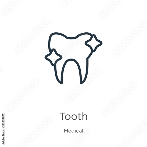 Tooth icon. Thin linear tooth outline icon isolated on white background from medical collection. Line vector sign, symbol for web and mobile