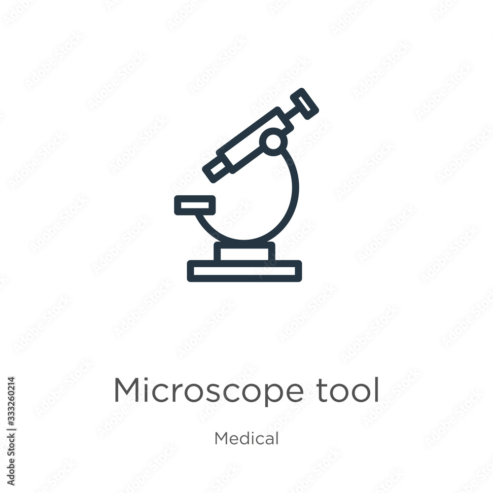 Microscope tool icon. Thin linear microscope tool outline icon isolated on white background from medical collection. Line vector sign, symbol for web and mobile Microscope tool icon. Thin linear microscope tool outline icon isolated on white background from medical collection. Line vector sign, symbol for web and mobile