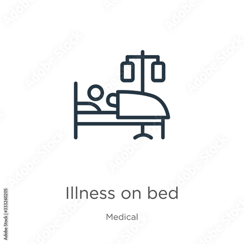 Illness on bed icon. Thin linear illness on bed outline icon isolated on white background from medical collection. Line vector sign, symbol for web and mobile