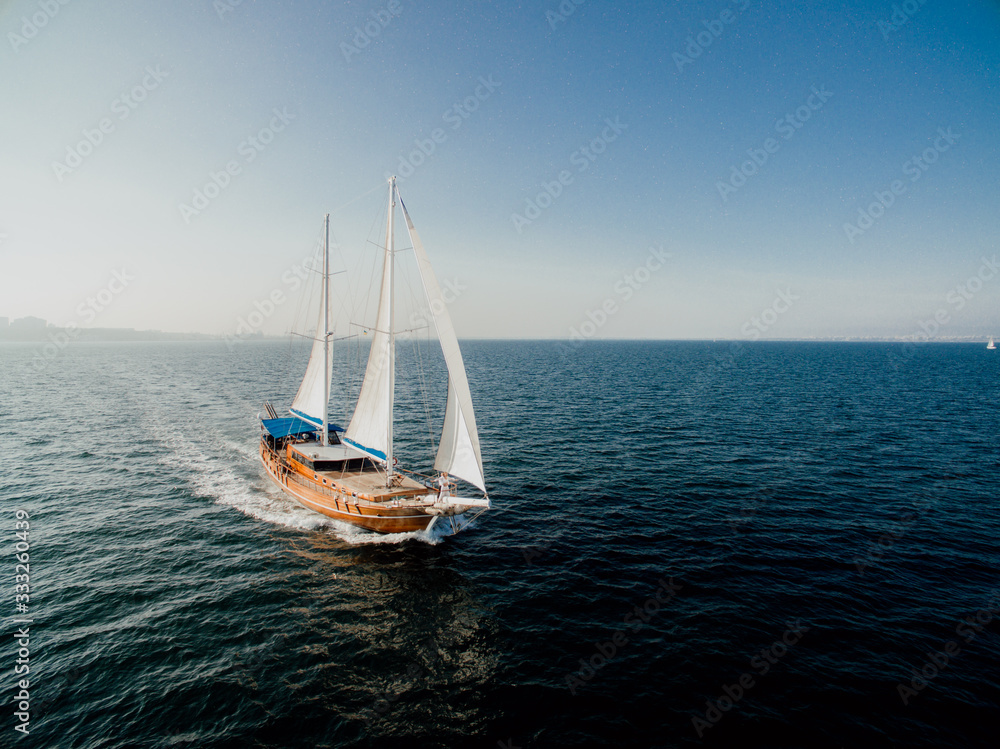 Fototapeta premium Aerial View of the Palinuro Sailing Ship at Sea