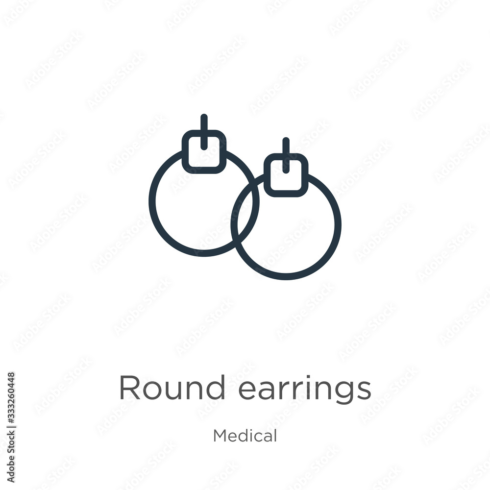 Fototapeta premium Round earrings icon. Thin linear round earrings outline icon isolated on white background from medical collection. Line vector sign, symbol for web and mobile