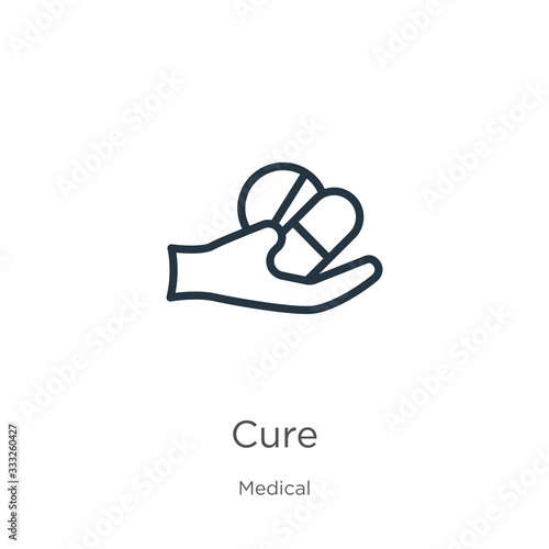 Cure icon. Thin linear cure outline icon isolated on white background from medical collection. Line vector sign, symbol for web and mobile
