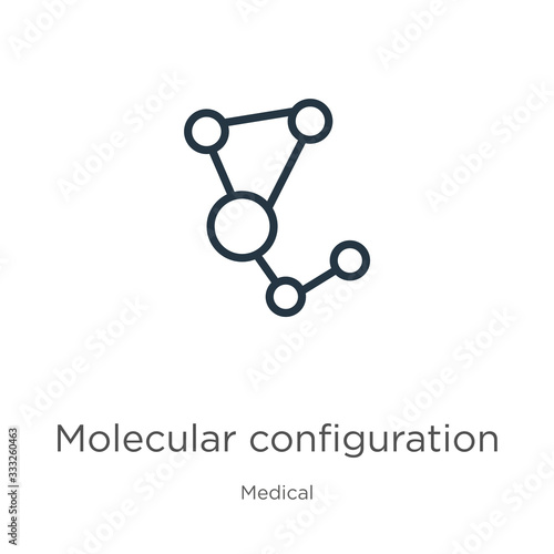 Molecular configuration icon. Thin linear molecular configuration outline icon isolated on white background from medical collection. Line vector sign, symbol for web and mobile