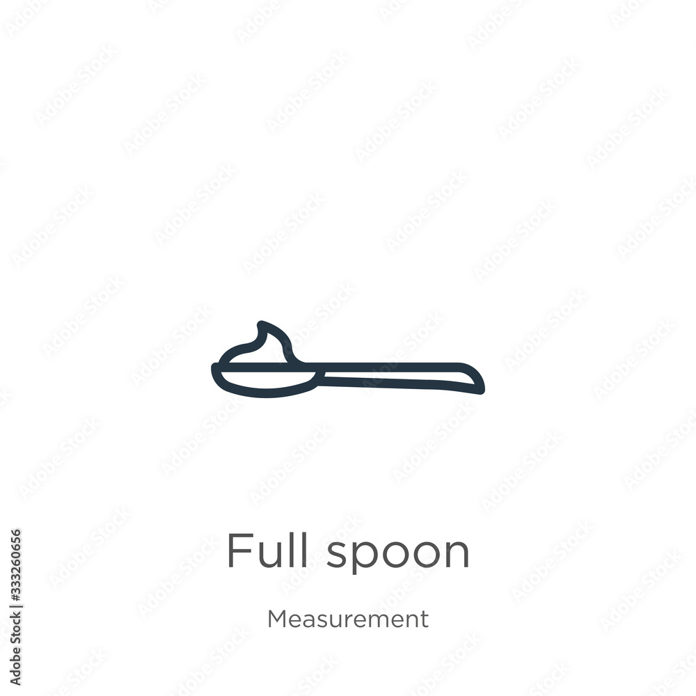 Full spoon icon. Thin linear full spoon outline icon isolated on white background from measurement collection. Line vector sign, symbol for web and mobile