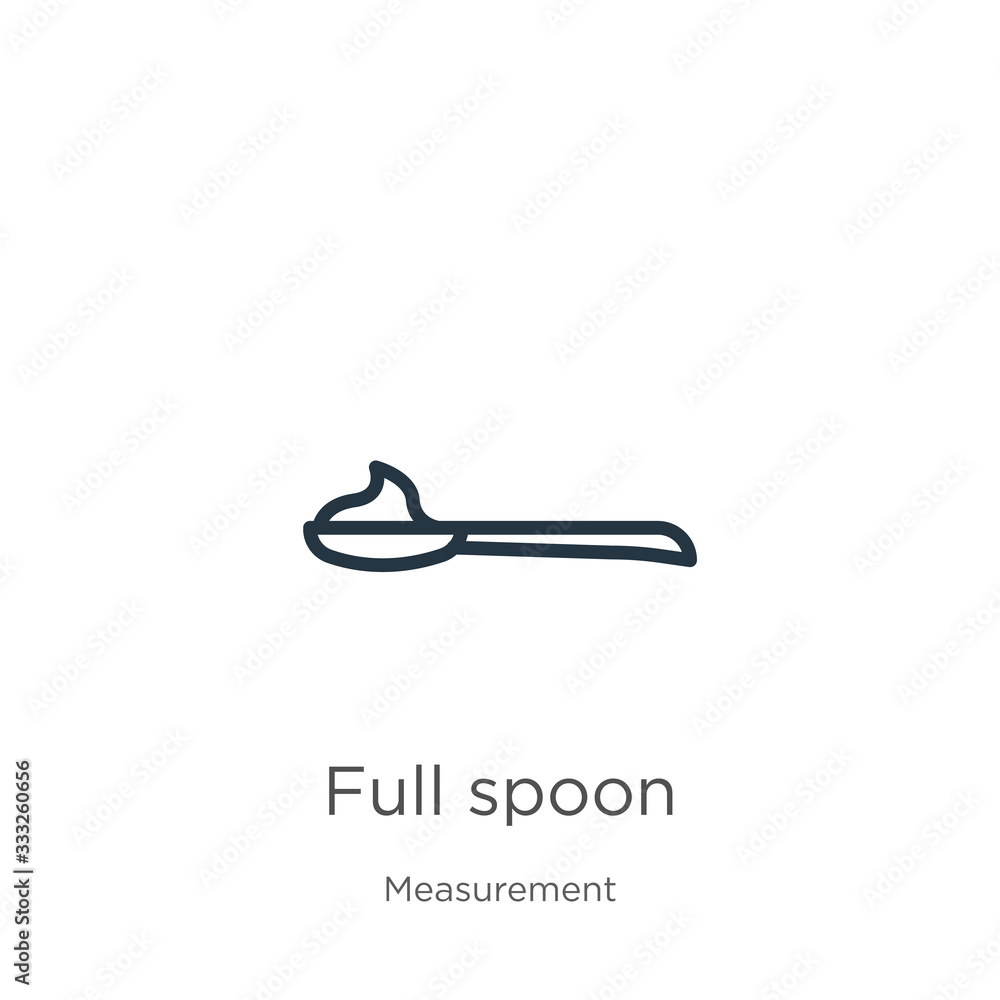 Full spoon icon. Thin linear full spoon outline icon isolated on white background from measurement collection. Line vector sign, symbol for web and mobile Full spoon icon. Thin linear full spoon outline icon isolated on white background from measurement collection. Line vector sign, symbol for web and mobile