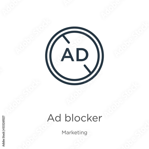 Ad blocker icon. Thin linear ad blocker outline icon isolated on white background from marketing collection. Line vector sign, symbol for web and mobile