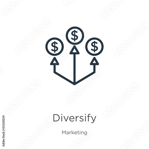 Diversify icon. Thin linear diversify outline icon isolated on white background from marketing collection. Line vector sign, symbol for web and mobile