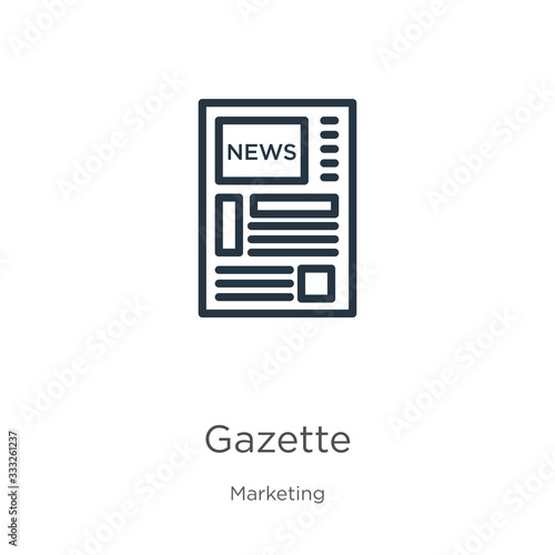 Gazette icon. Thin linear gazette outline icon isolated on white background from marketing collection. Line vector sign, symbol for web and mobile