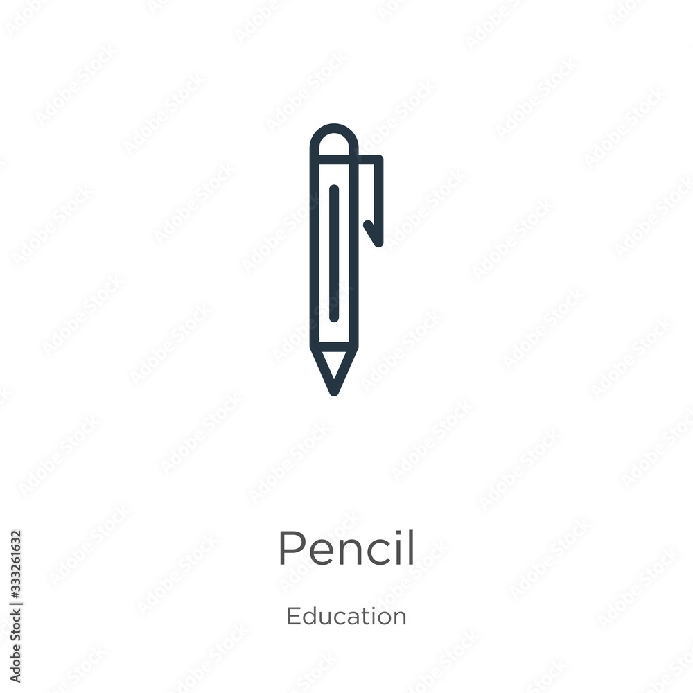 Pencil icon. Thin linear pencil outline icon isolated on white background from education collection. Line vector sign, symbol for web and mobile Pencil icon. Thin linear pencil outline icon isolated on white background from education collection. Line vector sign, symbol for web and mobile