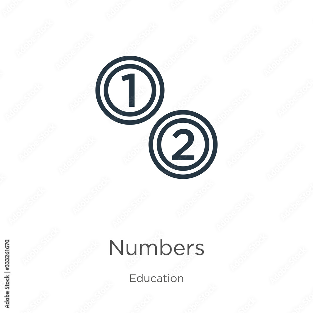Numbers icon. Thin linear numbers outline icon isolated on white background from education collection. Line vector sign, symbol for web and mobile Numbers icon. Thin linear numbers outline icon isolated on white background from education collection. Line vector sign, symbol for web and mobile